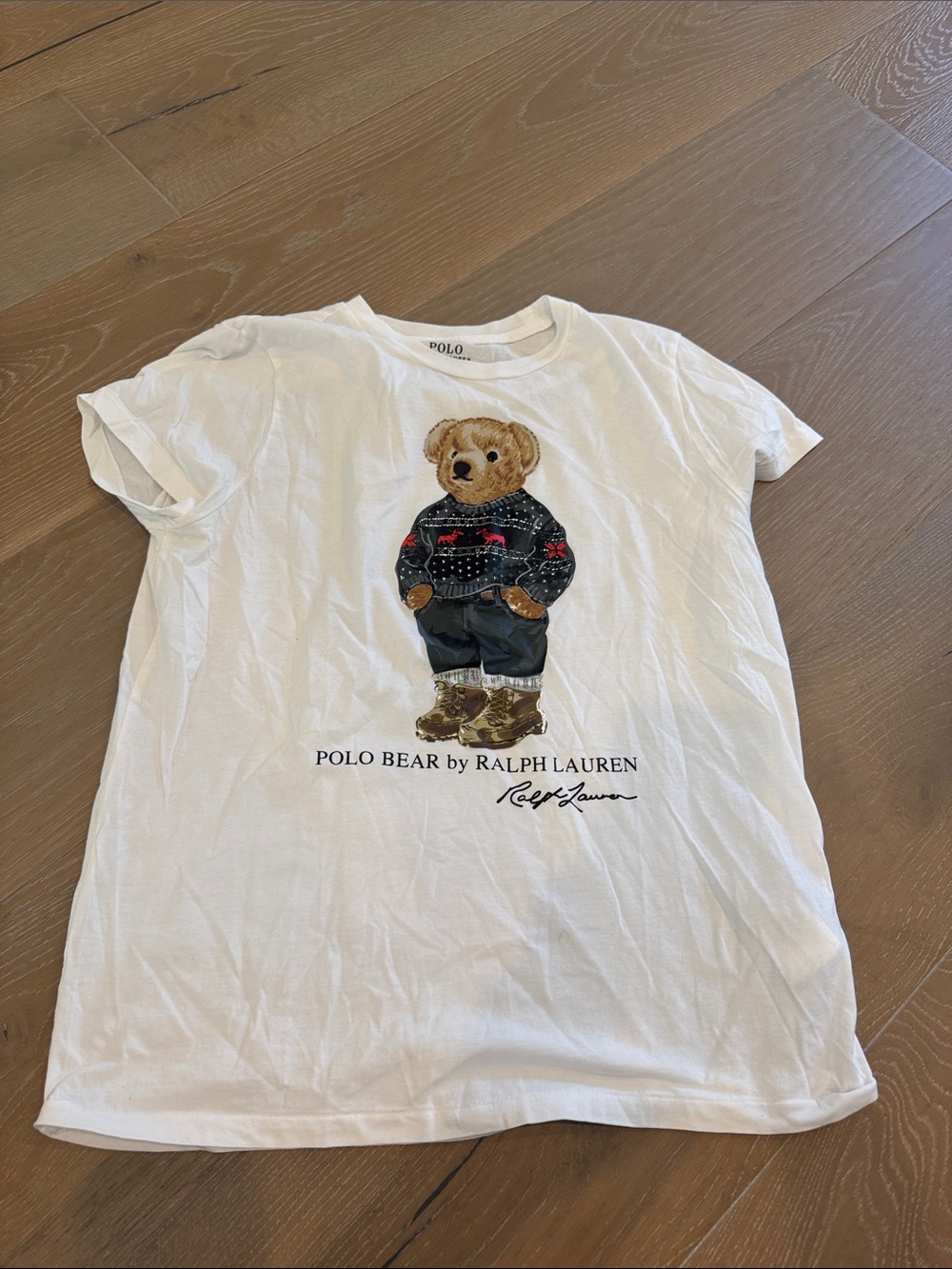 Ralph Lauren White Tee with Polo Bear Graphic